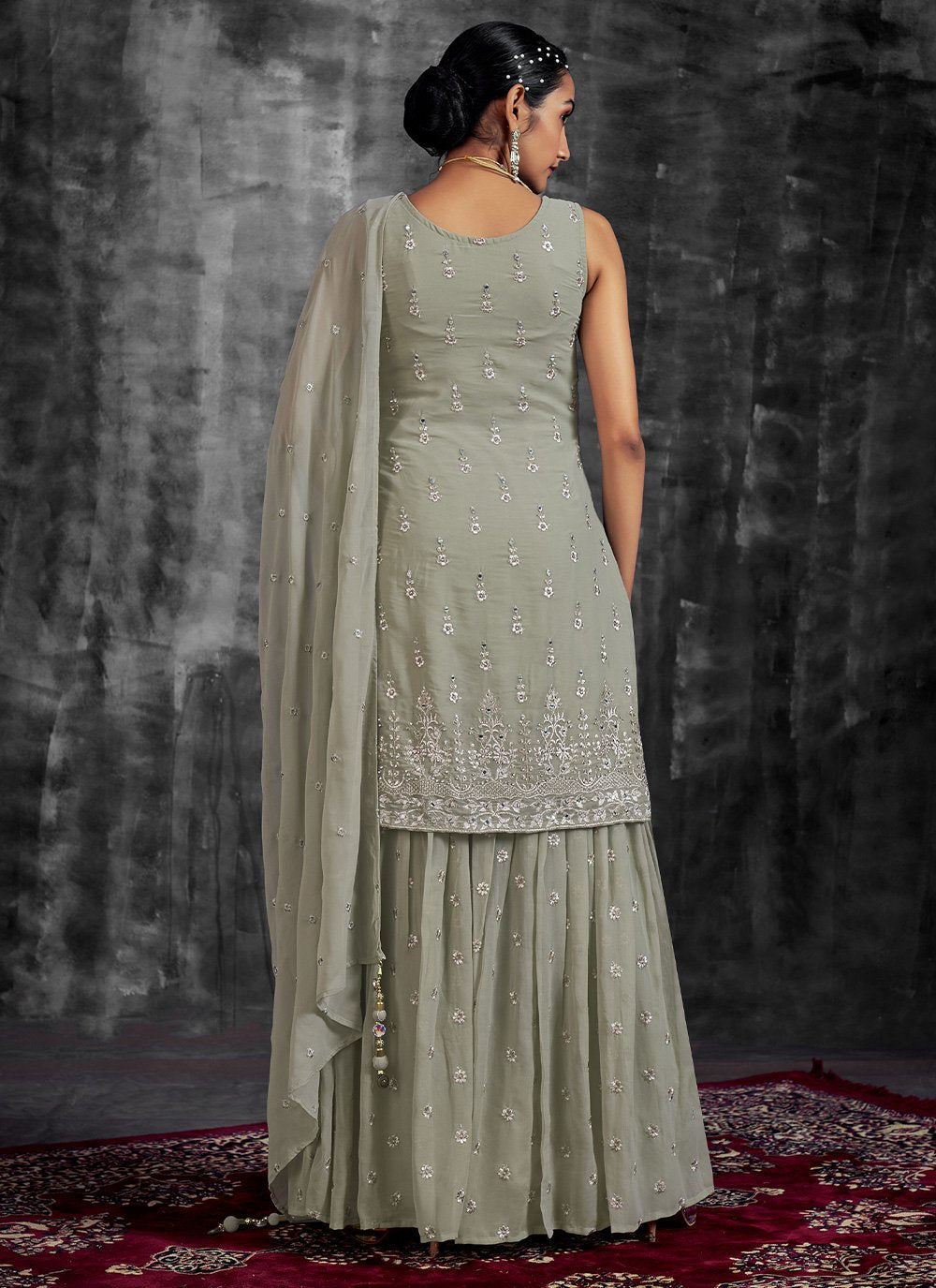 Pakistani Salwar Suit Georgette Green Mirror Salwar Kameez