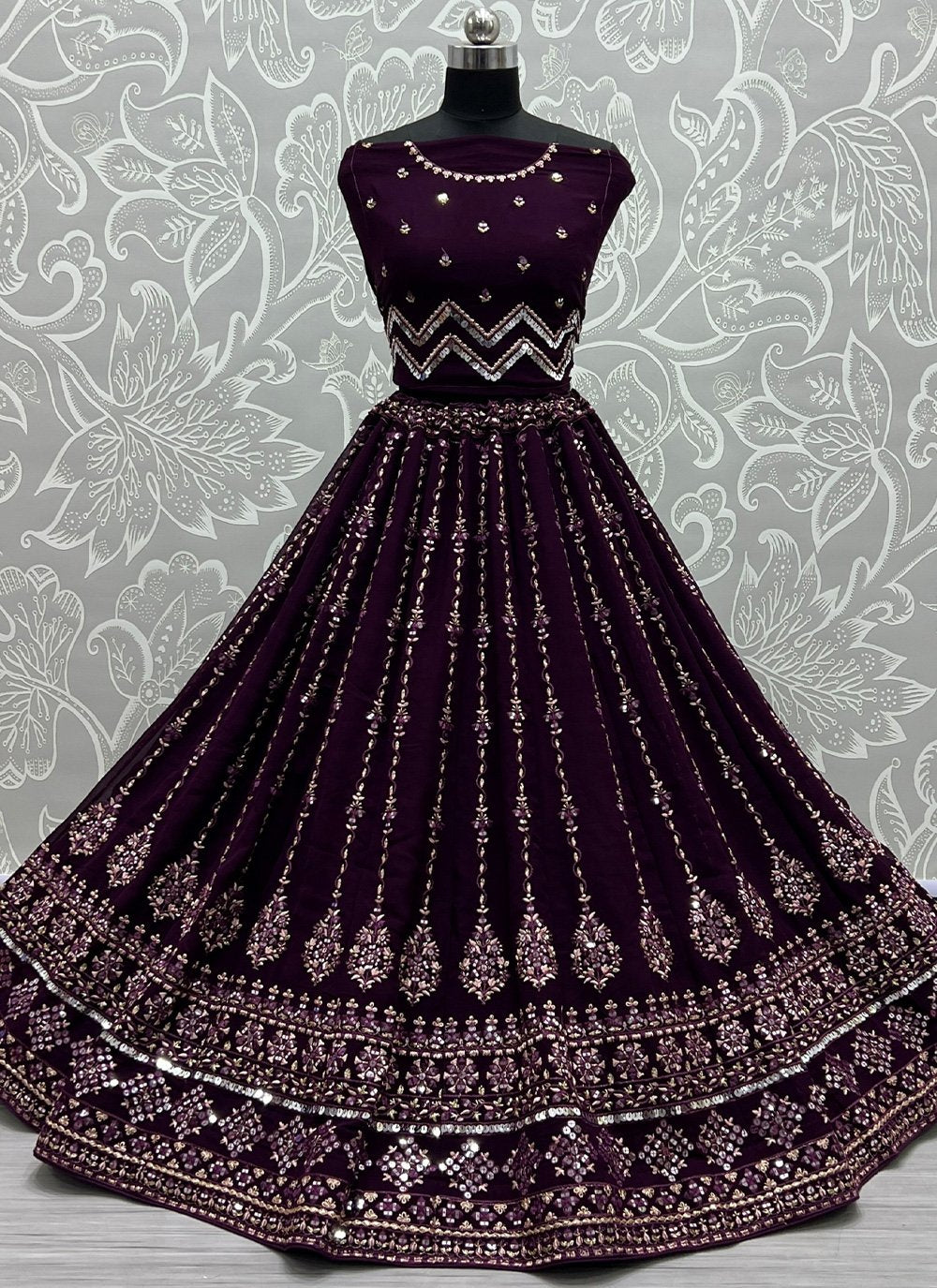 Lehenga Choli Georgette Purple Embroidered Lehenga Choli