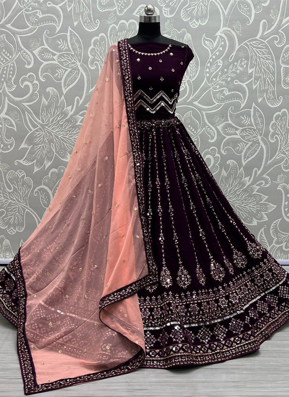 Lehenga Choli Georgette Purple Embroidered Lehenga Choli