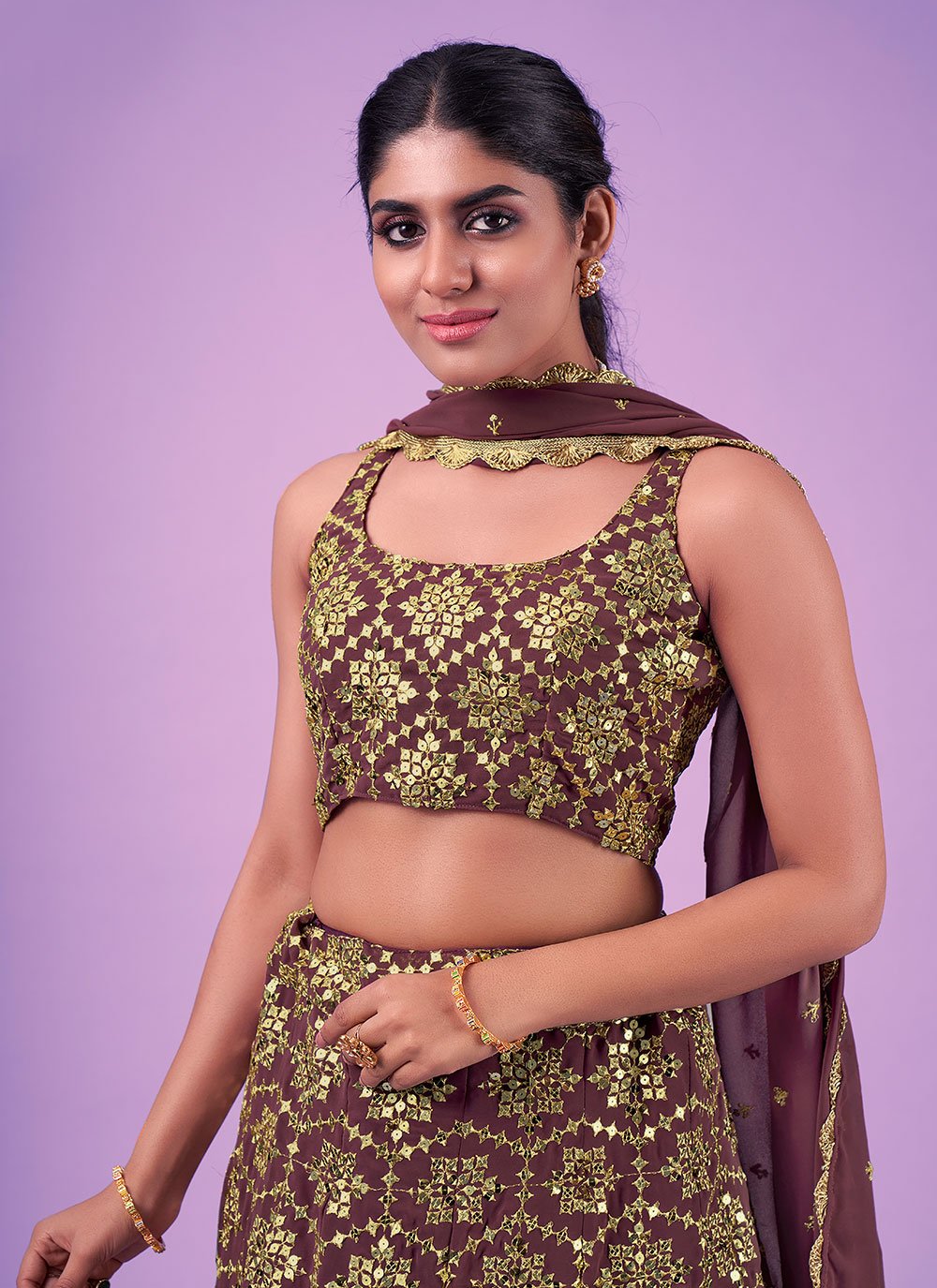 Lehenga Choli Georgette Mauve Sequins Lehenga Choli