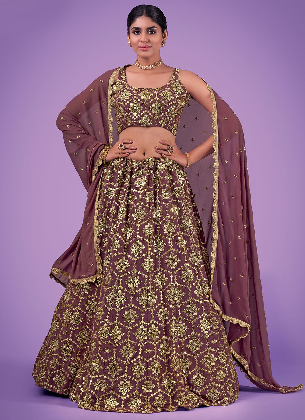 Lehenga Choli Georgette Mauve Sequins Lehenga Choli