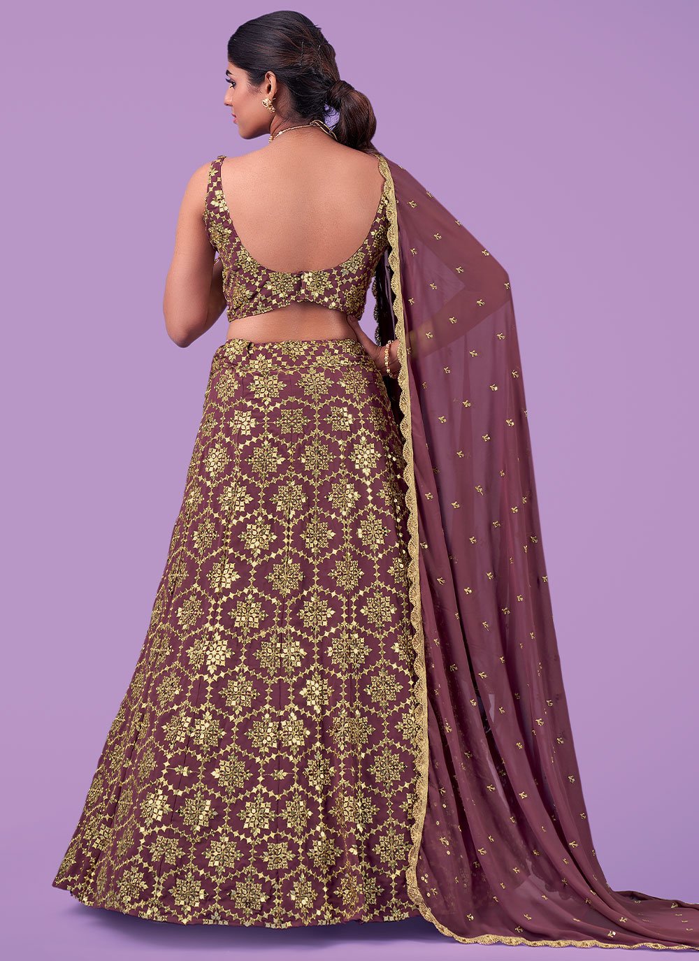 Lehenga Choli Georgette Mauve Sequins Lehenga Choli