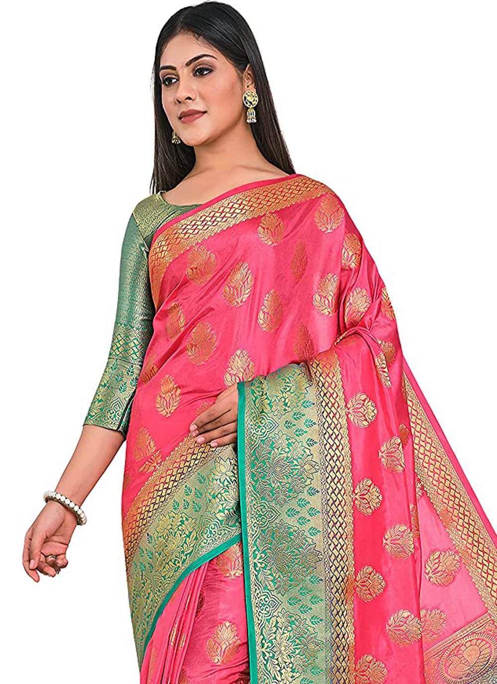 Classic Kanjivaram Silk Pink Zari Saree