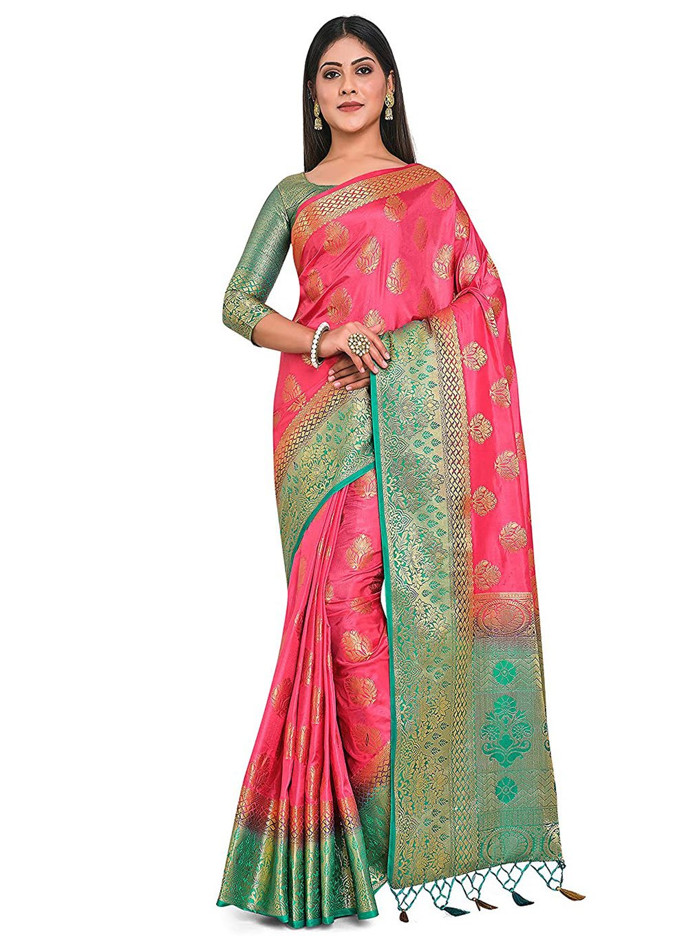 Classic Kanjivaram Silk Pink Zari Saree