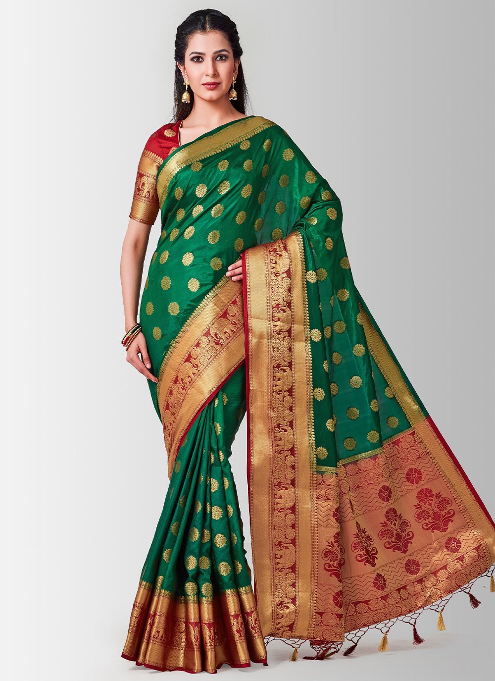 Contemporary Kanjivaram Silk Green Zari Saree