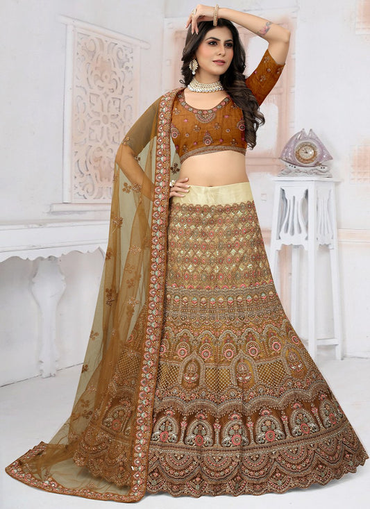 Lehenga Choli Net Mustard Embroidered Lehenga Choli