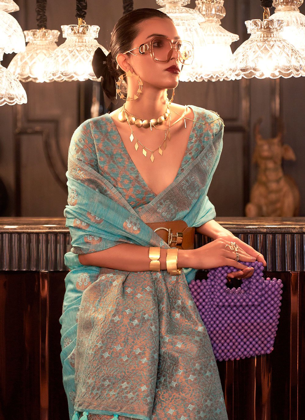 Trendy Saree Linen Blue Weaving Saree