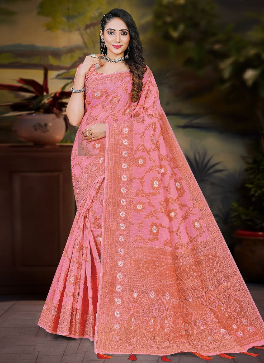 Contemporary Cotton Pink Zari Saree