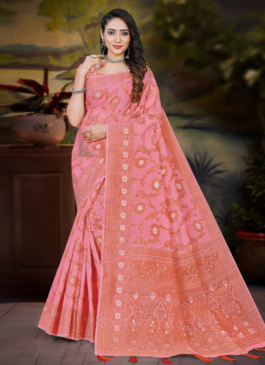 Contemporary Cotton Pink Zari Saree