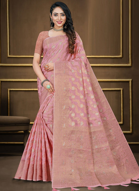 Classic Cotton Silk Pink Woven Saree