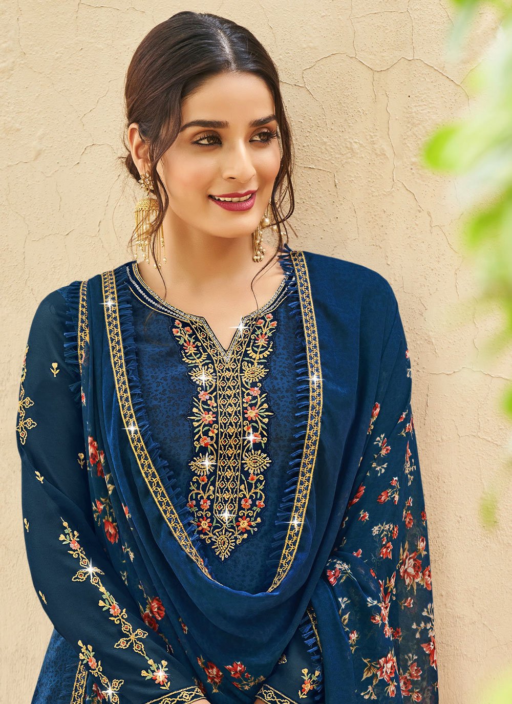 Salwar Suit Faux Crepe Blue Diamond Salwar Kameez