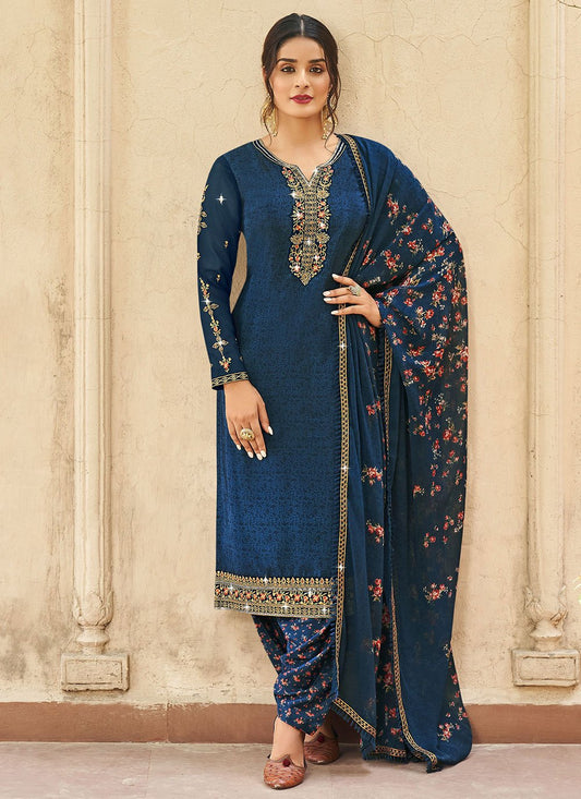 Salwar Suit Faux Crepe Blue Diamond Salwar Kameez