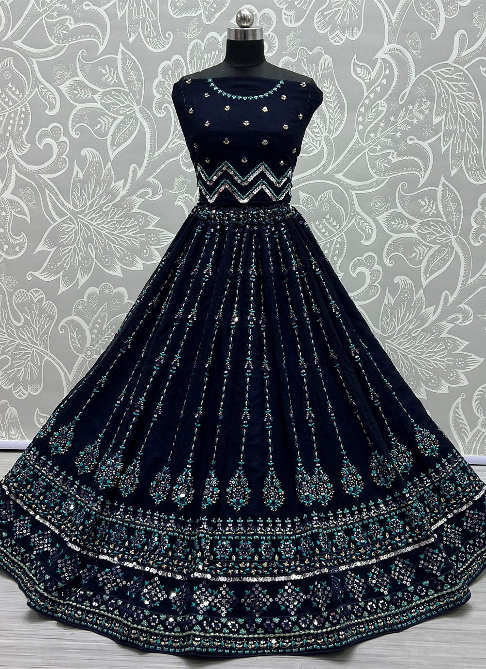 Lehenga Choli Georgette Blue Embroidered Lehenga Choli