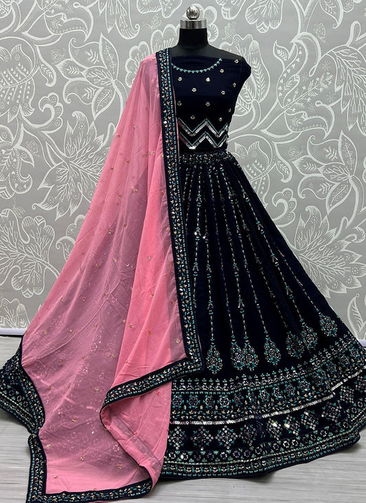 Lehenga Choli Georgette Blue Embroidered Lehenga Choli