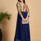 Gown Georgette Blue Woven Gown