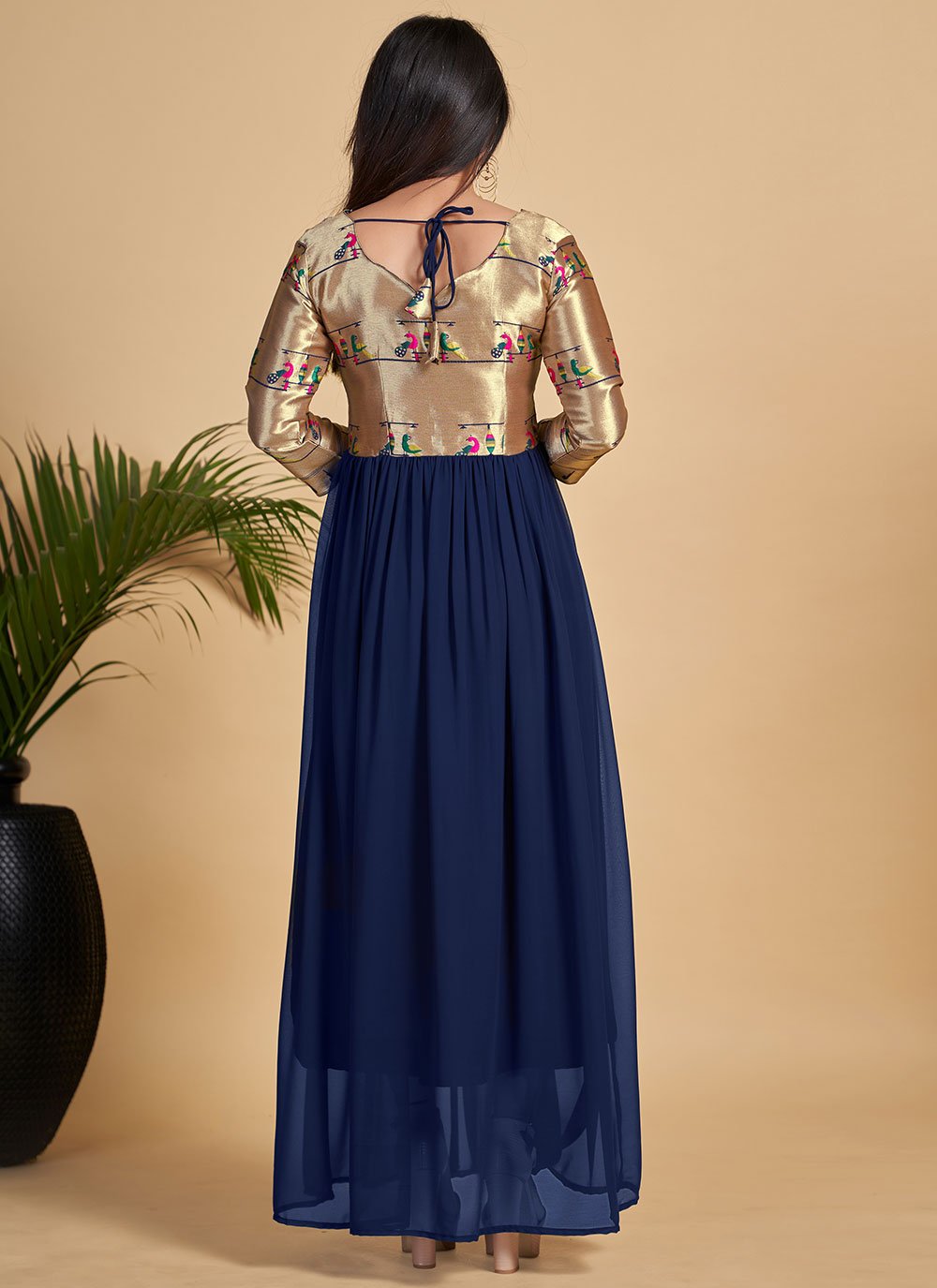 Gown Georgette Blue Woven Gown