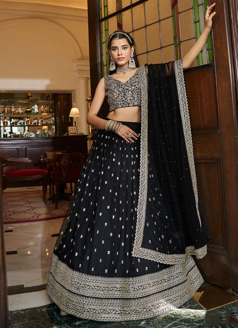 Lehenga Choli Net Black Sequins Lehenga Choli