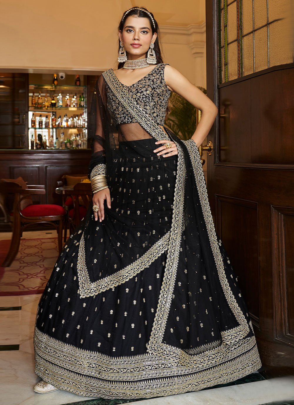 Lehenga Choli Net Black Sequins Lehenga Choli