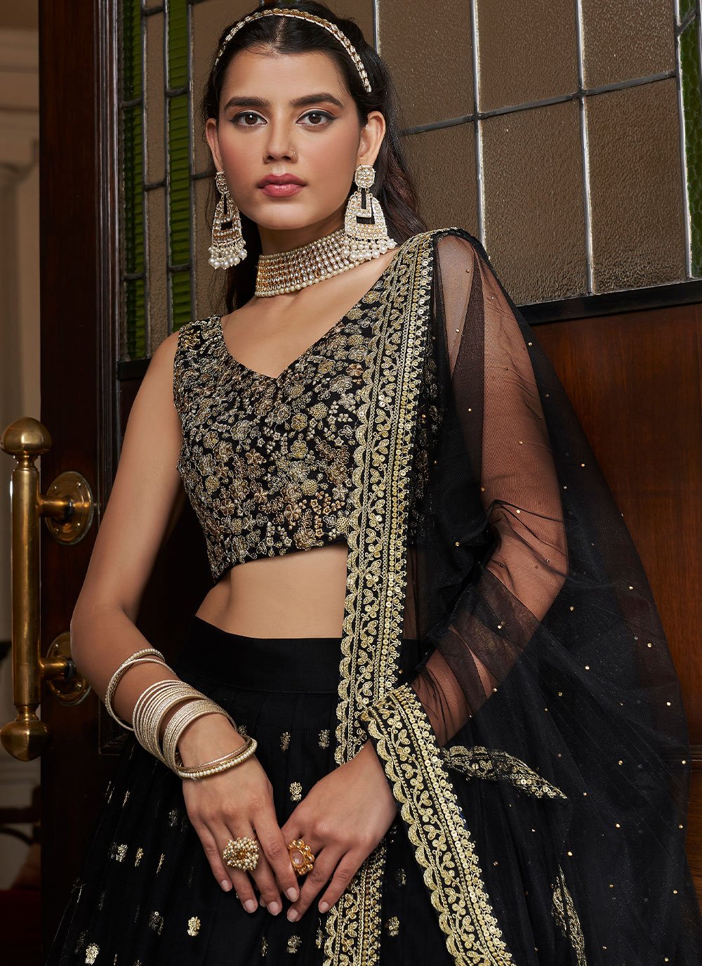 Lehenga Choli Net Black Sequins Lehenga Choli