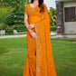 Classic Georgette Orange Embroidered Saree