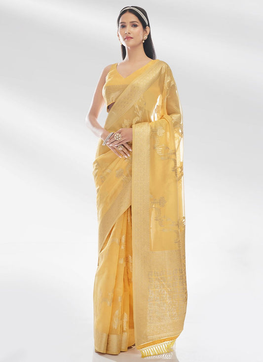 Contemporary Organza Yellow Zari Saree