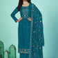 Palazzo Salwar Suit Organza Teal Diamond Salwar Kameez