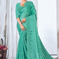 Classic Organza Turquoise Embroidered Saree