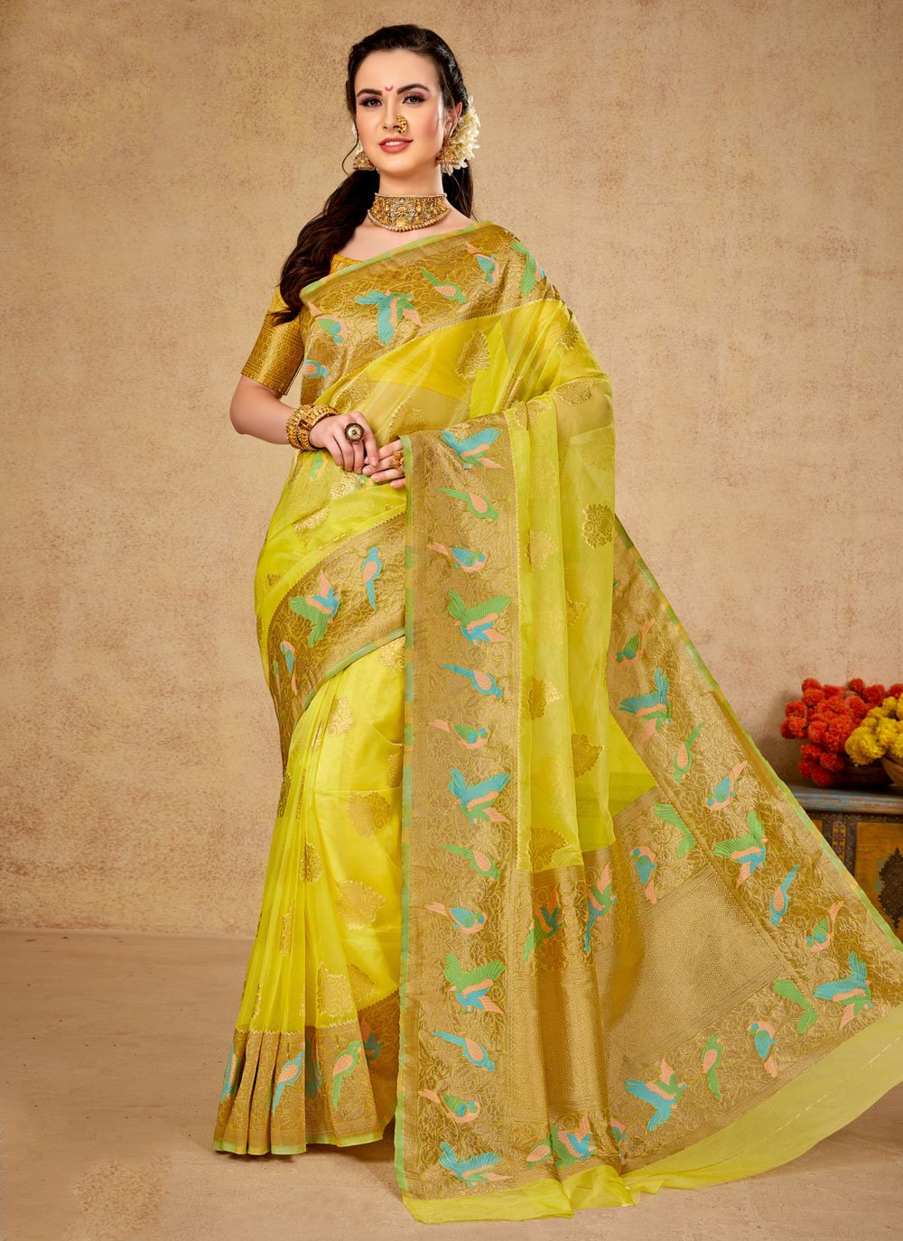 Classic Organza Sea Green Weaving Saree