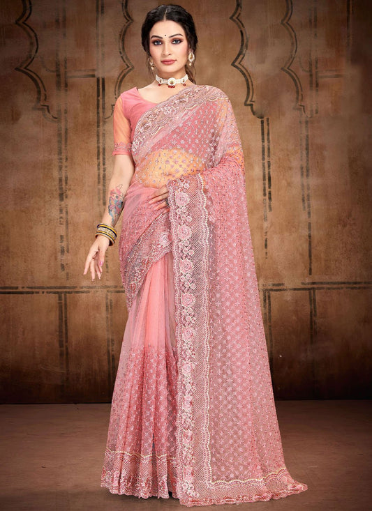 Classic Net Pink Diamond Saree