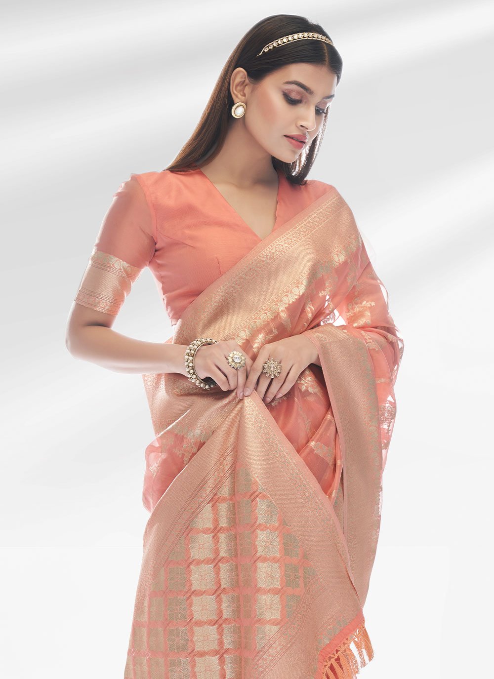 Classic Organza Pink Zari Saree