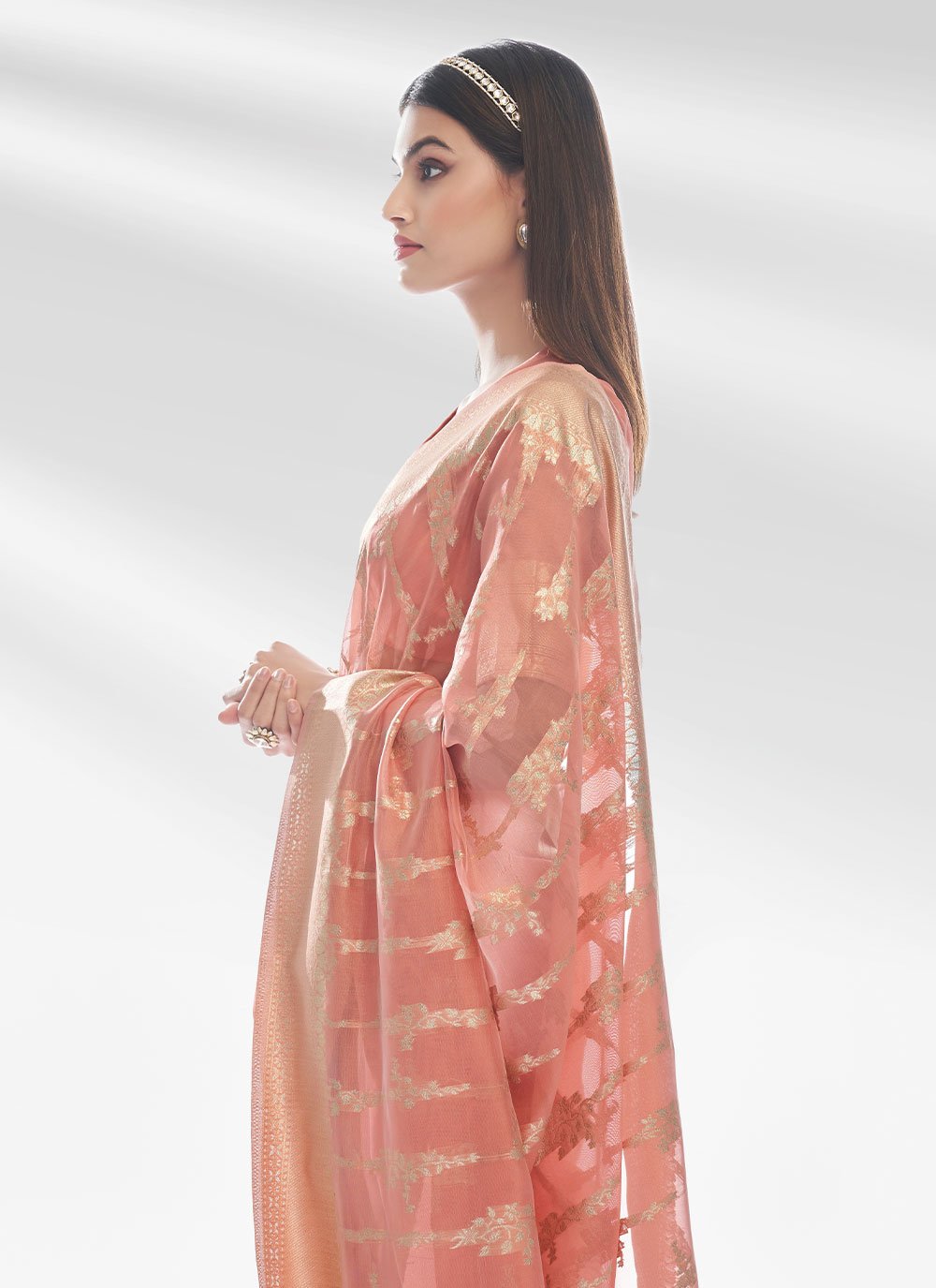 Classic Organza Pink Zari Saree