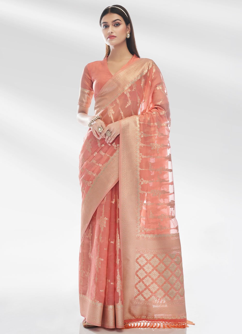 Classic Organza Pink Zari Saree