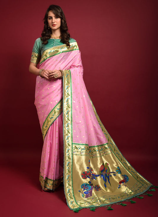 Trendy Saree Silk Pink Woven Saree