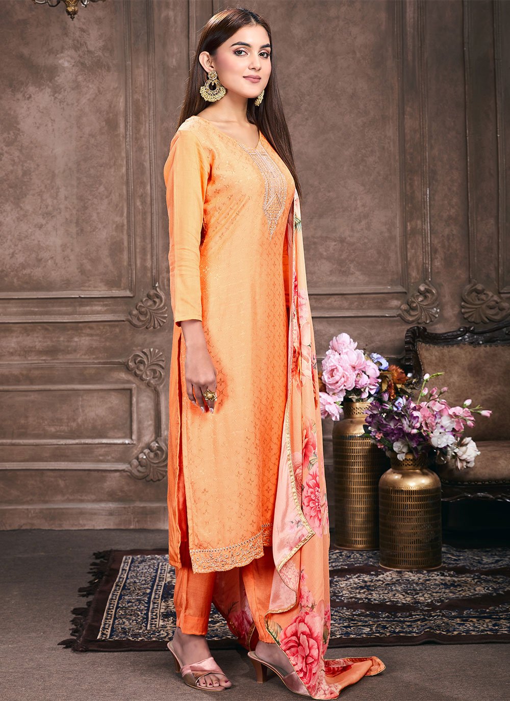 Straight Salwar Suit Muslin Pink Embroidered Salwar Kameez