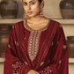 Floor Lenght Salwar Suit Vichitra Silk Maroon Cord Work Salwar Kameez