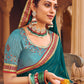 Classic Chiffon Satin Teal Embroidered Saree