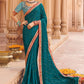 Classic Chiffon Satin Teal Embroidered Saree