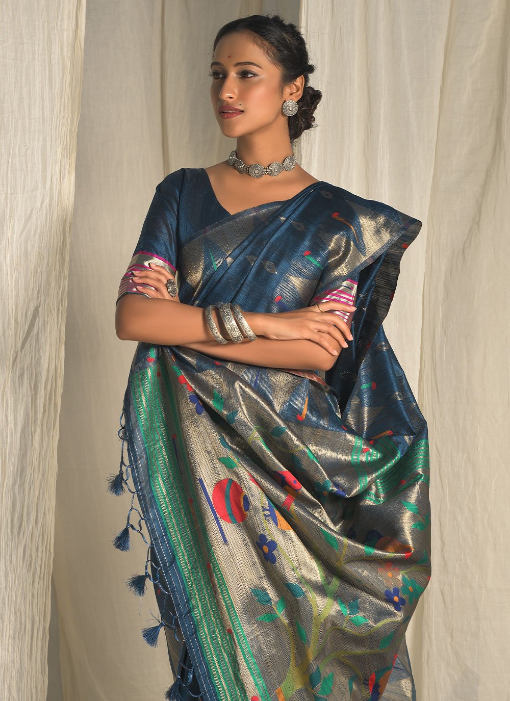 Classic Silk Blue Woven Saree