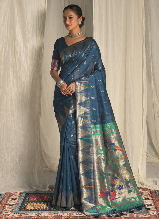 Classic Silk Blue Woven Saree