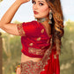 Classic Satin Red Embroidered Saree