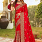 Classic Satin Red Embroidered Saree
