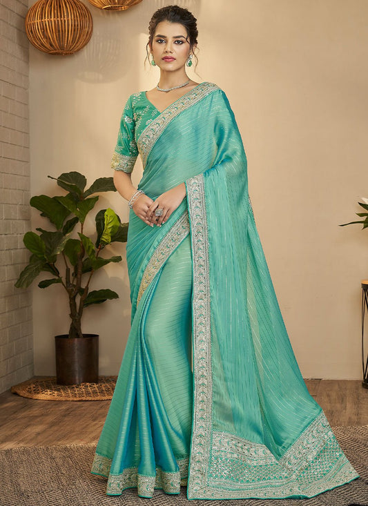 Classic Silk Sea Green Sequins Saree