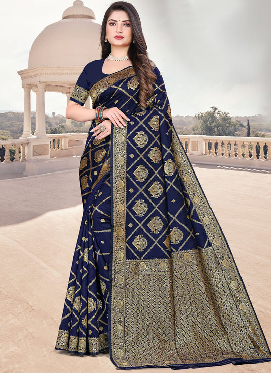 Contemporary Silk Blue Zari Saree