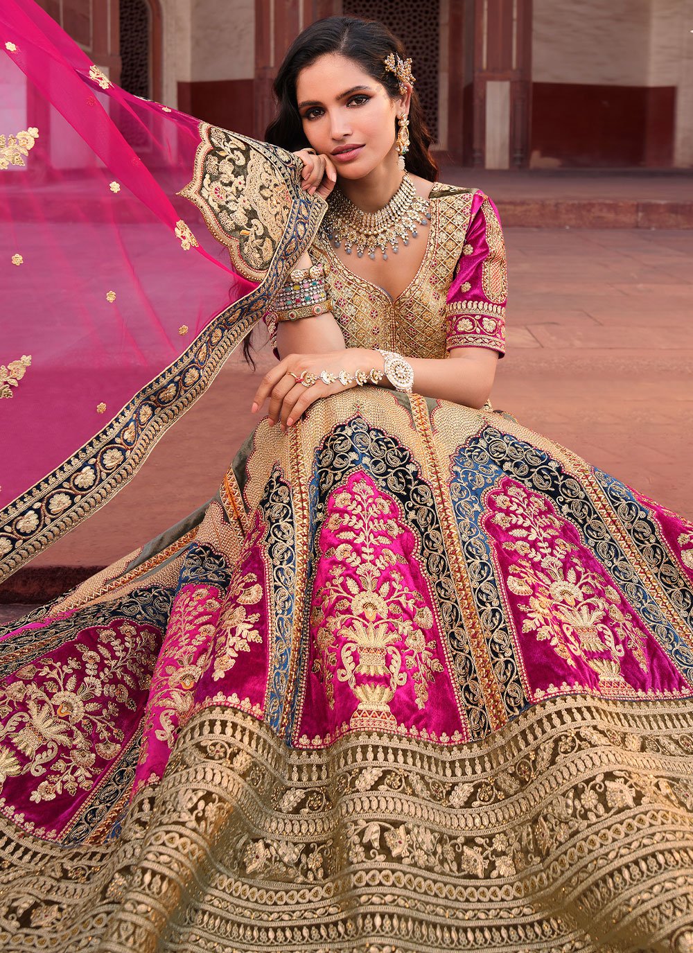 Lehenga Choli Silk Multi Colour Embroidered Lehenga Choli