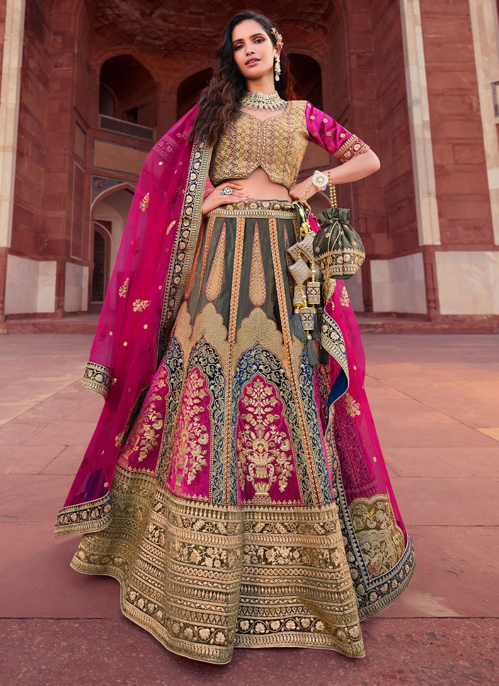 Lehenga Choli Silk Multi Colour Embroidered Lehenga Choli