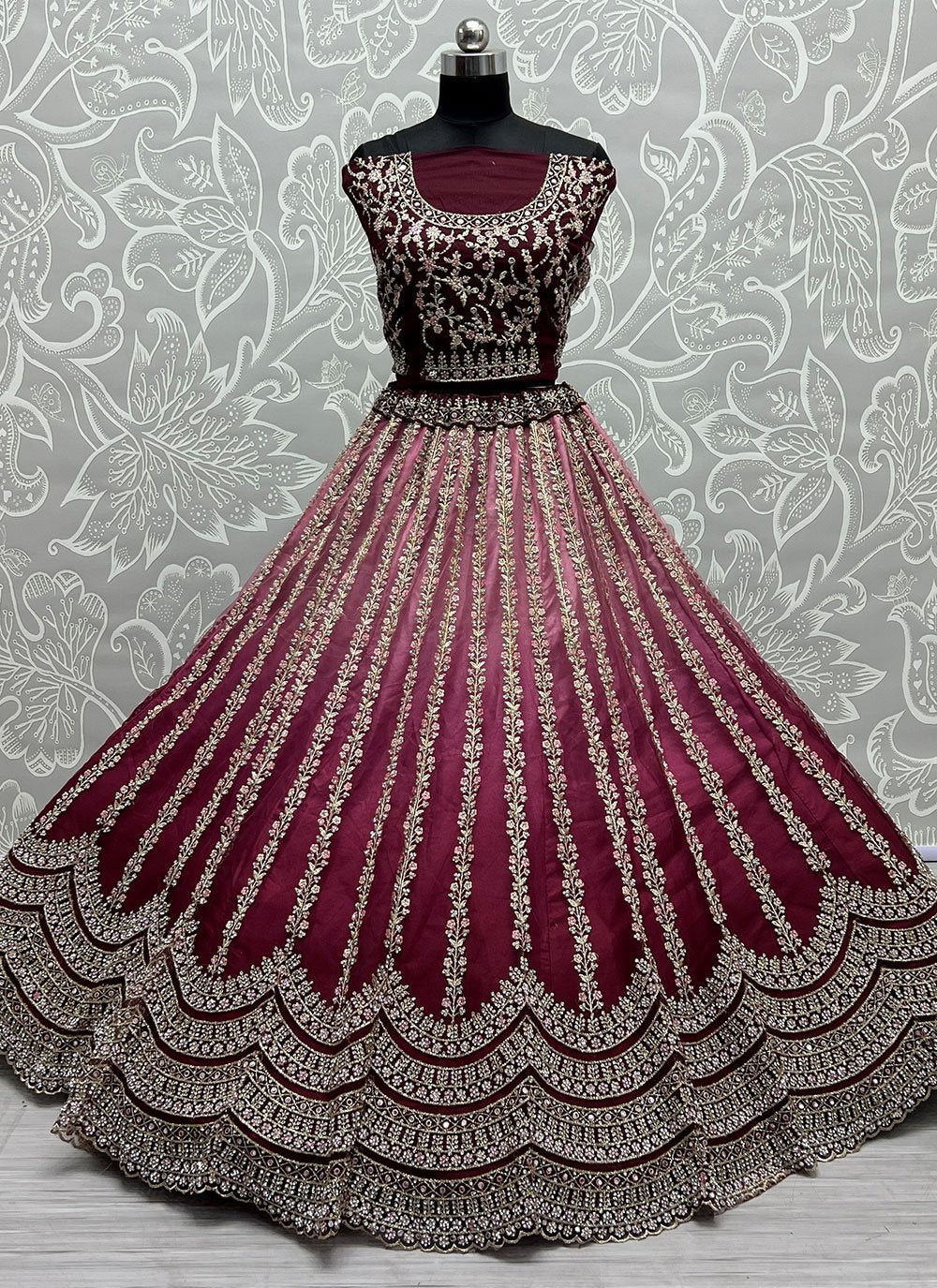 A Line Lehenga Silk Purple Embroidered Lehenga Choli