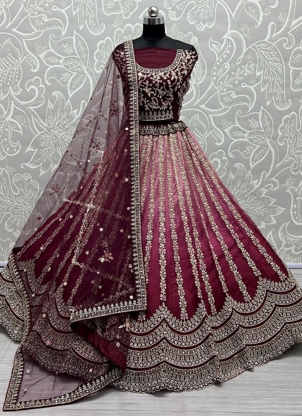 A Line Lehenga Silk Purple Embroidered Lehenga Choli