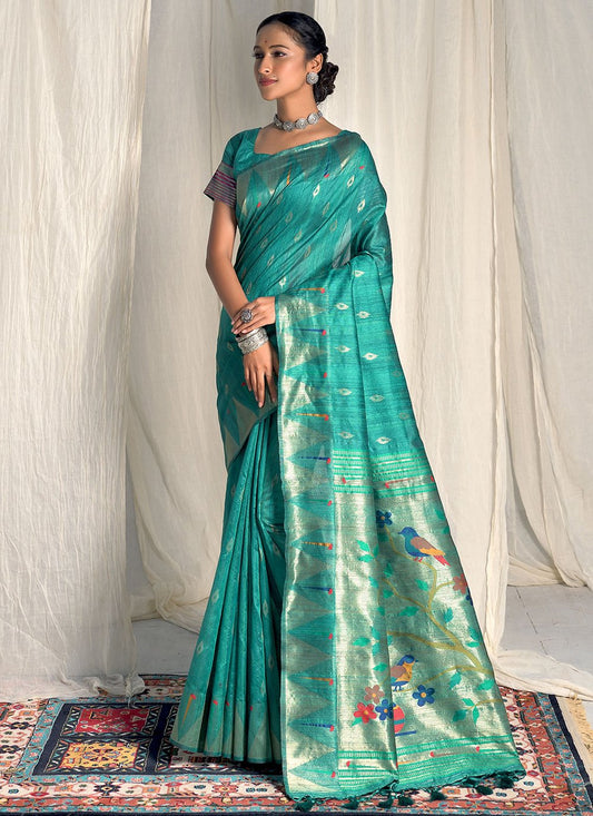 Classic Silk Teal Woven Saree