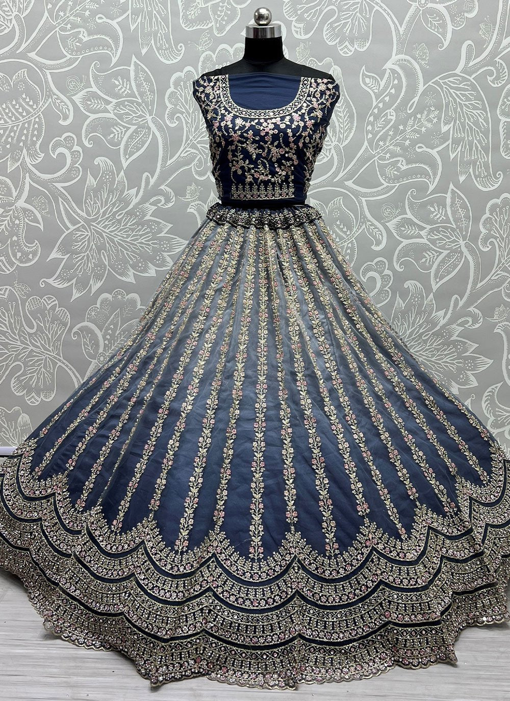 Lehenga Choli Silk Blue Embroidered Lehenga Choli