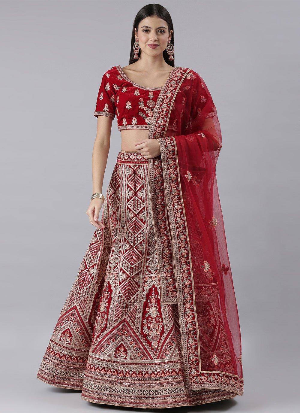 Lehenga Choli Silk Red Embroidered Lehenga Choli